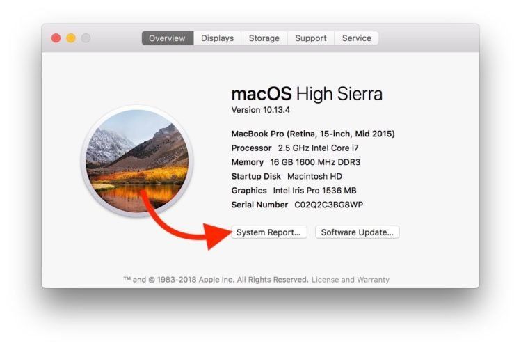 klickt Systembericht op Mac