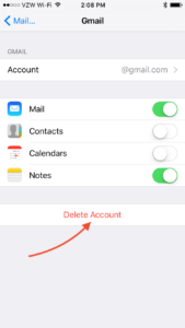 Elimina a conta de Gmail do iPhone