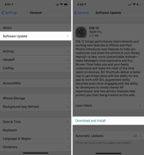ఐఫోన్‌ను iOS 12 కు నవీకరించండి